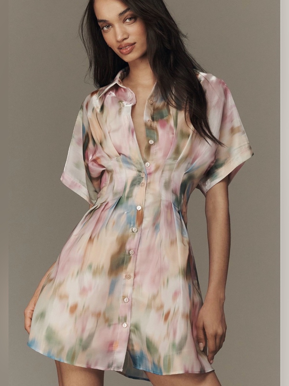 The Tobie Organza Mini Shirt Dress by Exquise - NWT Anthropologie XXS watercolor